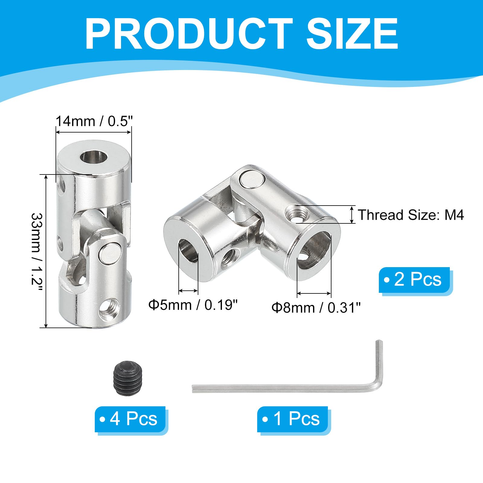 PATIKIL Acoplador de Junta Universal 5mm a 8mm Diámetro Interno, 2 Piezas para Motores y Robots