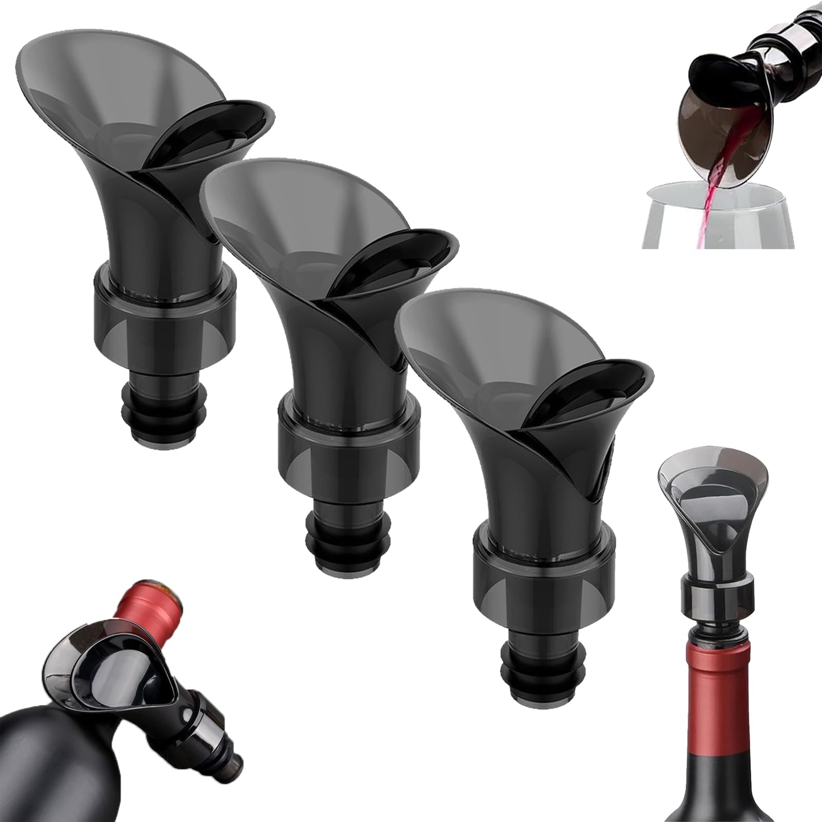 2-in-1 Wine Saver with Vacuum Pump & Sealer, Petal Wine Cork & Champagne Stopper, Reusable Leakproof Aerator Pourer Spout, Quick Infuser, Airtight Decanter for Standard Wine Bottles，3pc