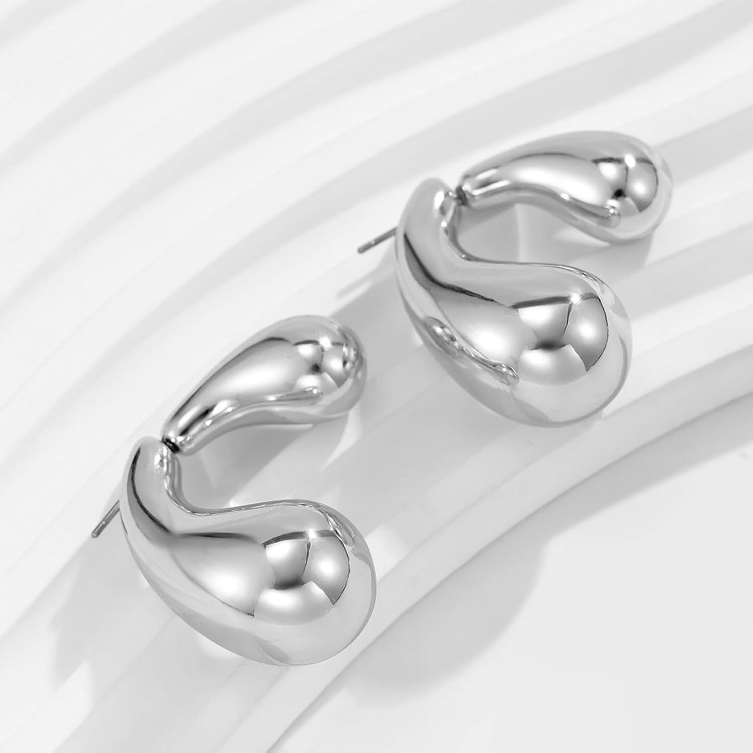 Statement Earrings for Women Chunky Spiral Teardrop Design Silver Lightweight Elegant Minimalist Dangle Earrings Trendy Jewelry Gifts for Women - Image 5