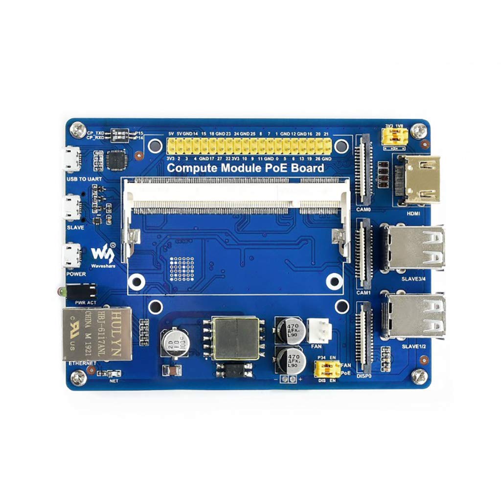 Waveshare Compute Module IO Board with PoE Feature Composite Breakout Board for Developing with Raspberry Pi CM3 / CM3L / CM3+ / CM3+L with GPIO Header for Sorts of Raspberry Pi Hats