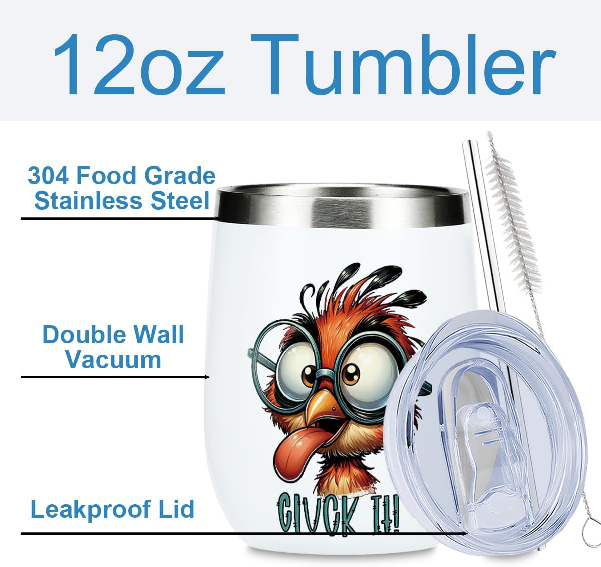 Funny Quotes Wine Tumbler, Sarcastic Cartoon Bird Gifts Bird Decor Stuff Double Wall Vacuum Insulated Coffee Mug Wine Glass 12 oz Tumbler with Lid for Dad Mom Birthday Mothers Fathers Day Christmas - Image 2