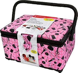 SINGER 07276 Sewing Basket with Sewing Kit Accessories, Pink & Black