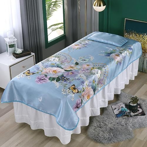 Ice Silk Massage Table Sheets - Summer Cooling Washable Chinese Style Pattern Beauty Bed Cover Stain-resistant Soft Spa Sheet Fo Salon Esthetician Tattoo Therapy Use (#4,120x220cm Without holes)