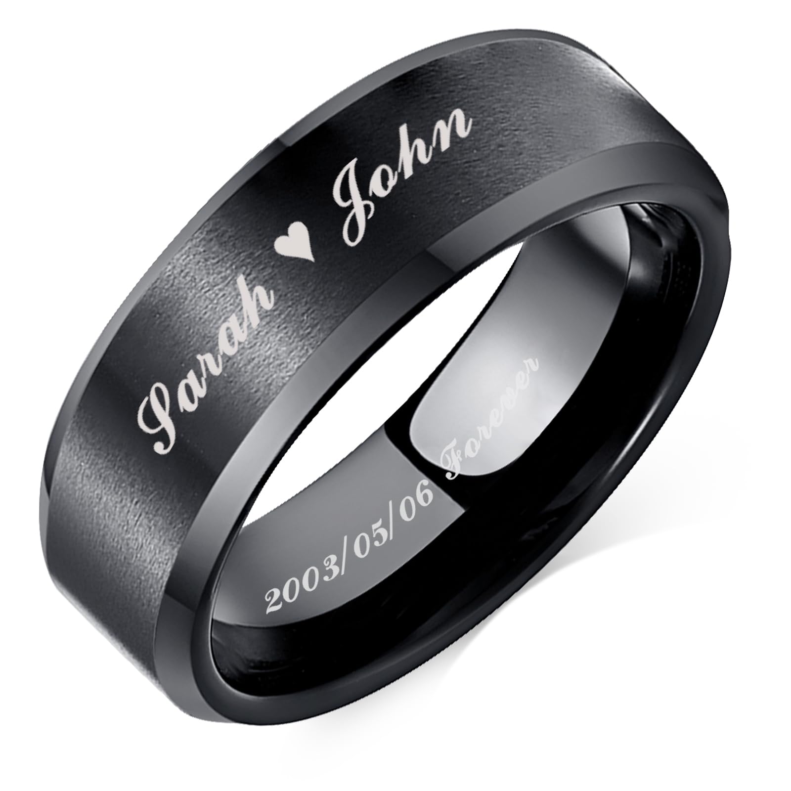 NUNCAD Tungsten Ring for Men 8mm Black/Gold Silver Tungsten Carbide Engagement Wedding Band Brushed Matte Finish Promise Ring Domed Comfort Fit Size 6