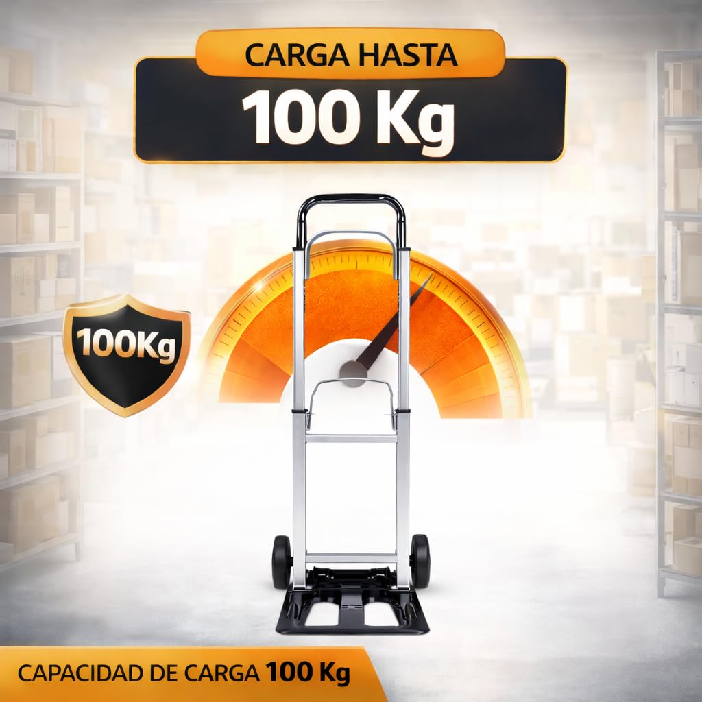 Carretilla de Mano Plegable con Ruedas, Carro de Carga Portátil, Hasta 100kg