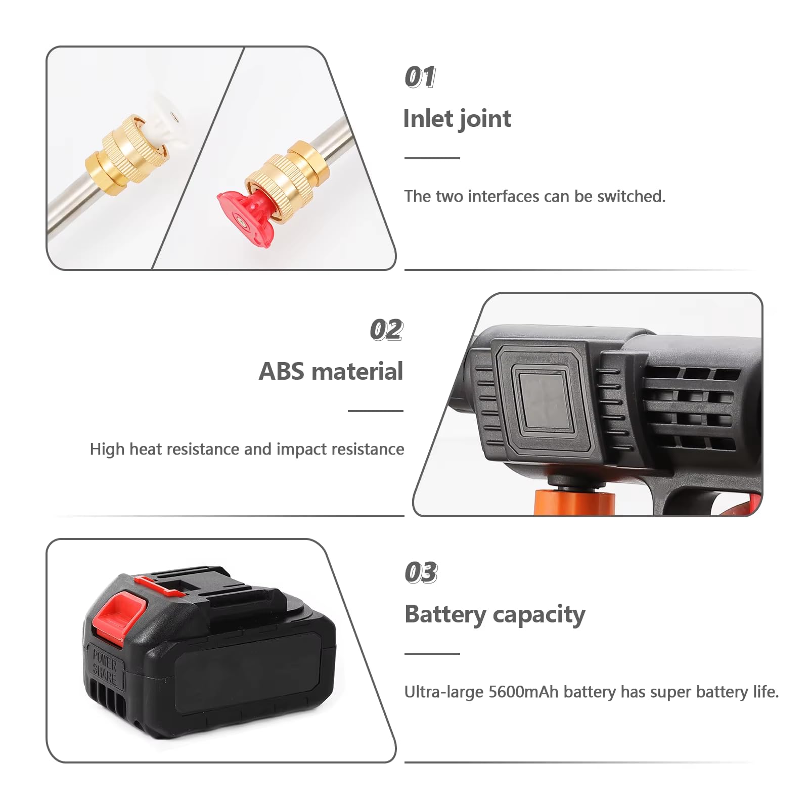 Nettoyeur Haute Pression sans Fil 80 Bar - 2 Batteries Incluses, Buse 6 en 1 Réglable et Tuyau 5m - pour Voiture, Jardin, Terrasse, Fenêtres (Noir- Comprend 2 Batterie)