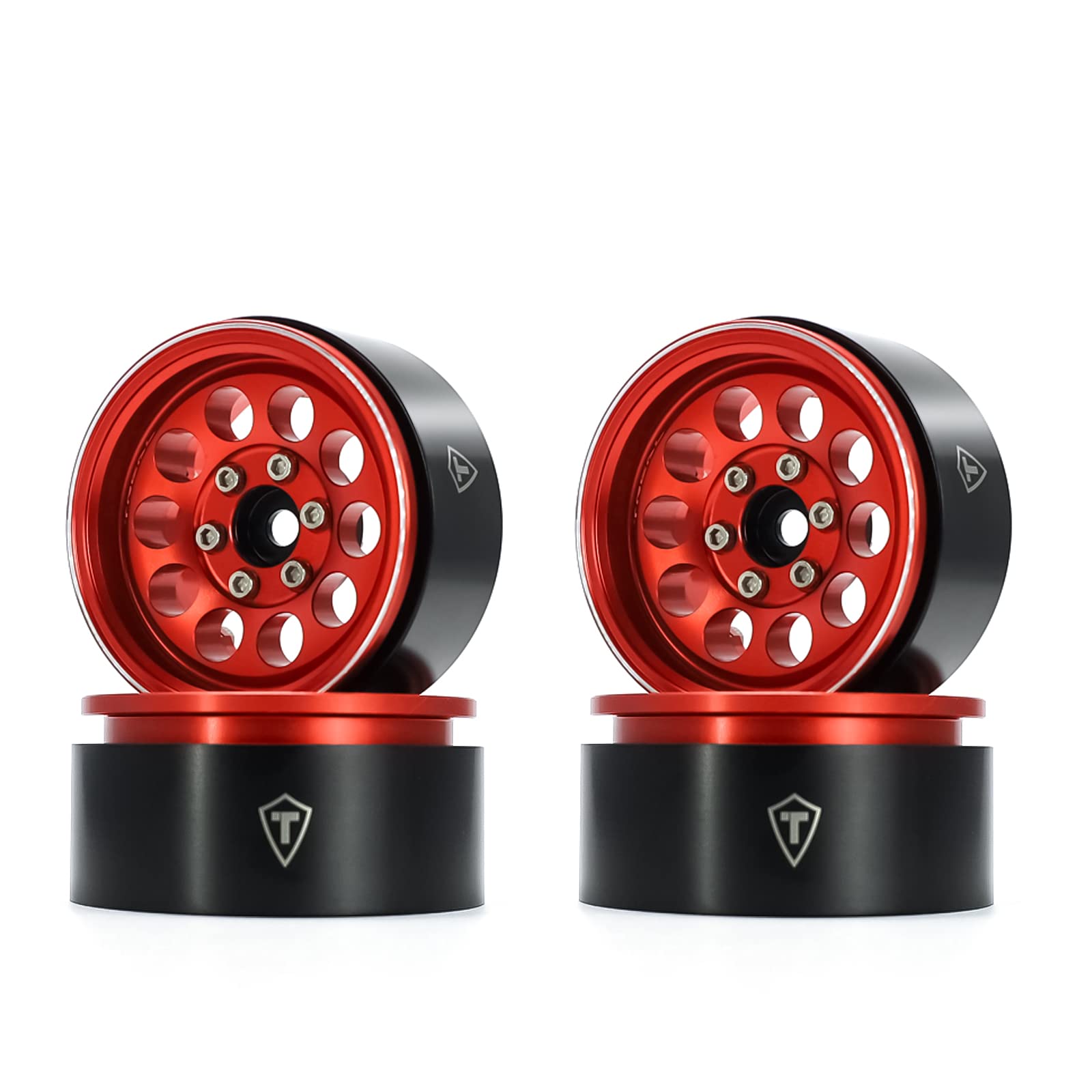 Treal RC Wheels 4pcs 1.9 Inch Beadlock RC Rims Set for 1:10 RC Crawler Compatible with Axial SCX10 SCX10 II 90046 SCX10 III AXI03007 TRX4 D90 12mm Hex (Red)-Type F