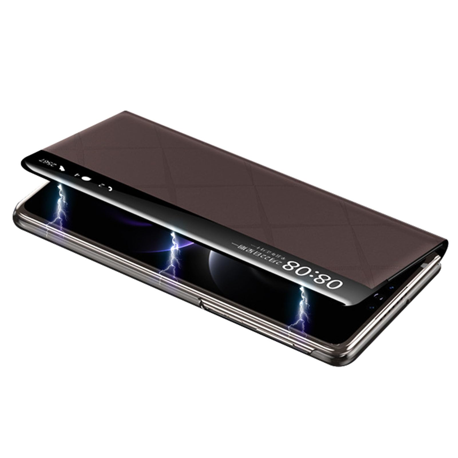 Etui Flip View do Huawei Mate X7, biznesowe Prawdziwa skóra Magnetyczne zamknięcie Ochrona Relief Slim Support Bezprzewodowe etui ładujące, brązowe, Mate X7
