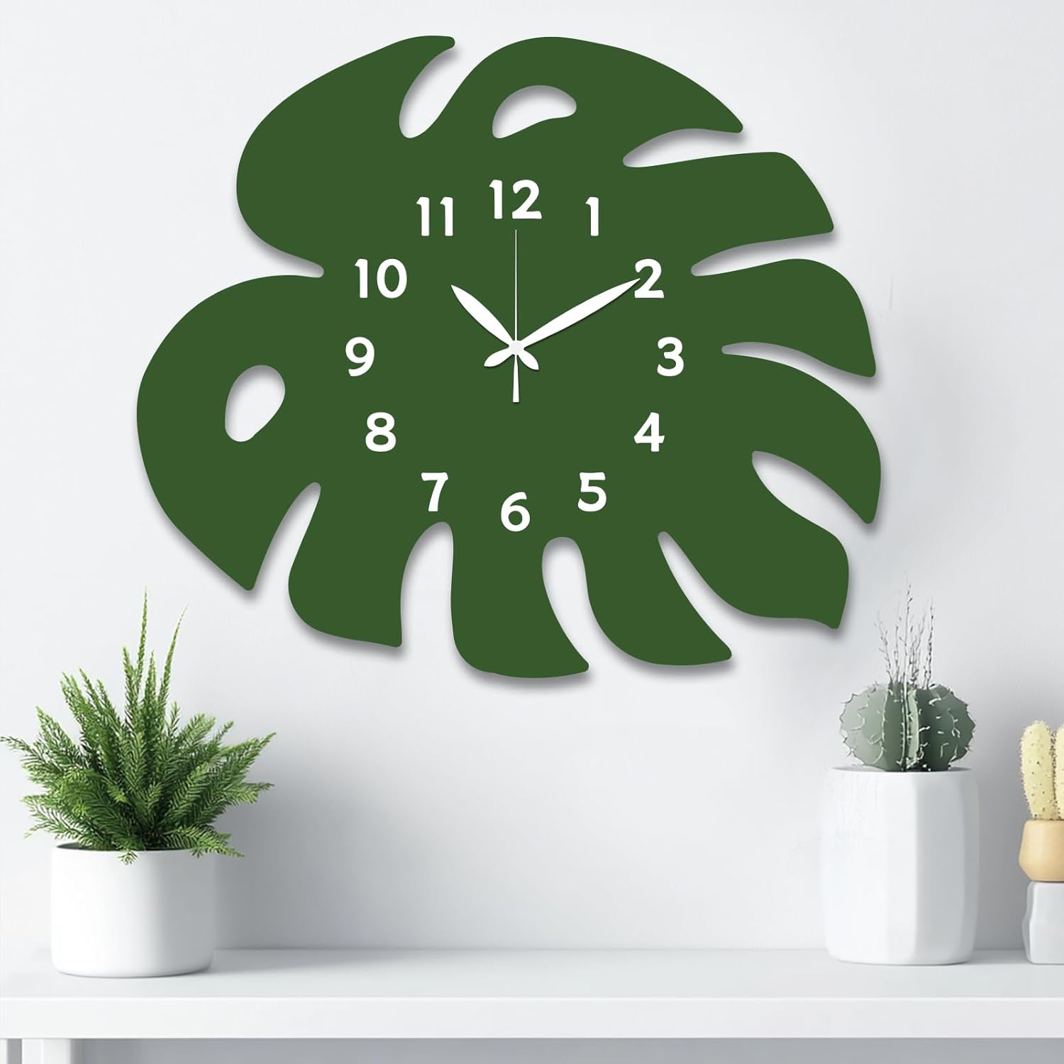 CHGCRAFT Monstera Deliciosa Wall Clock Giant Bamboo Non-Ticking Clock Irregular Shape Decorative Clocks Printed Wall Clocks for Home Office Decoration,15×12.9 inch