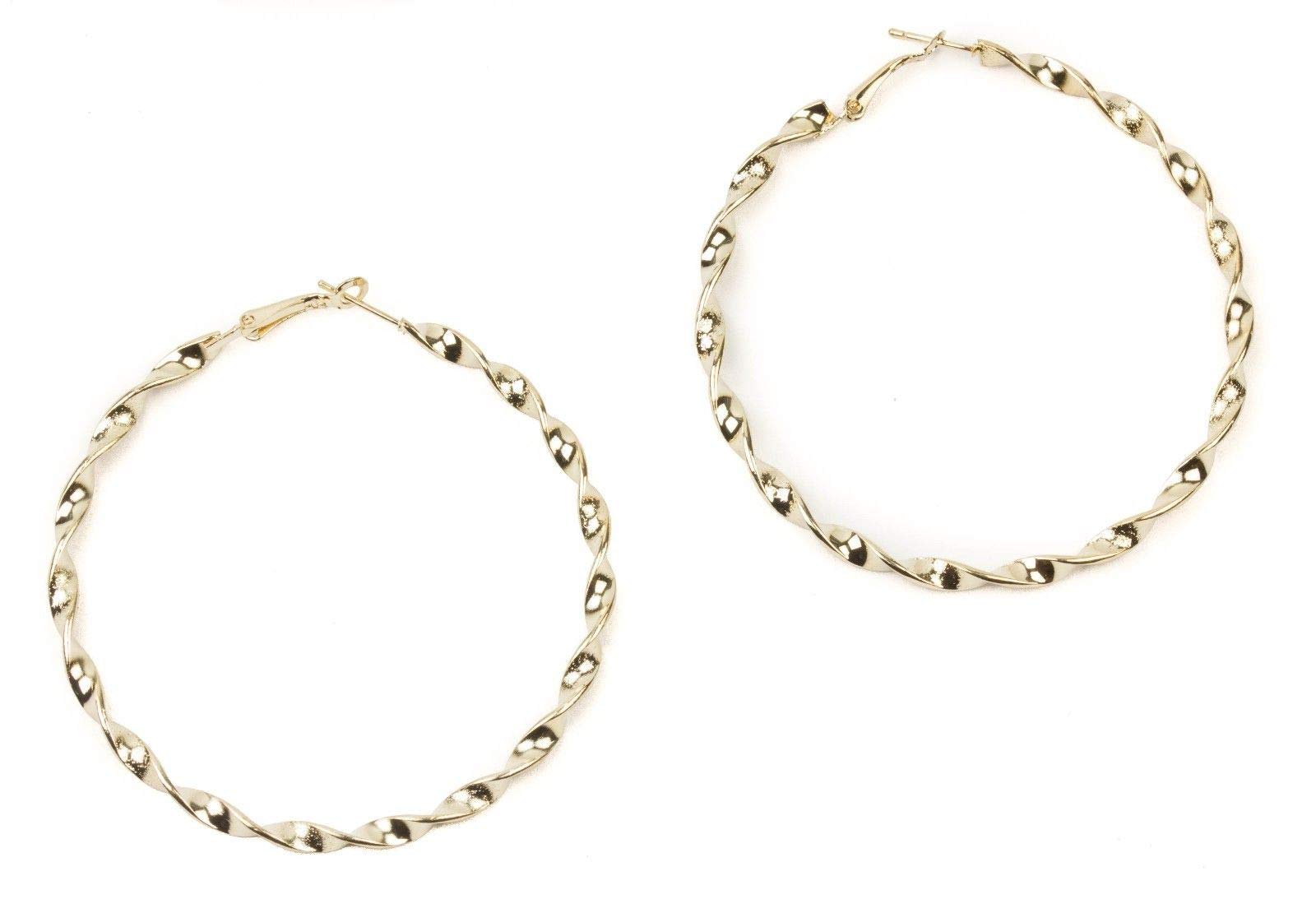 Mytoptrendz® Large Fashion Hoop Plain Twisted Thick Hoops Earrings (Gold)