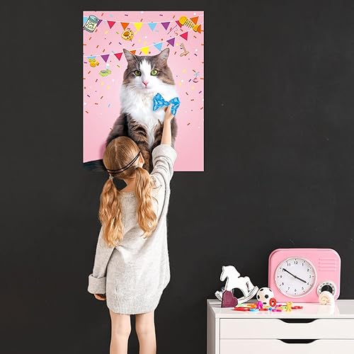 Miniatura 7 de Pin de juego de fiesta de gato, el lazo en el gato, paquete de 24 calcomanías de lazo con temática de gato, suministros de fiesta para niños, niñas,