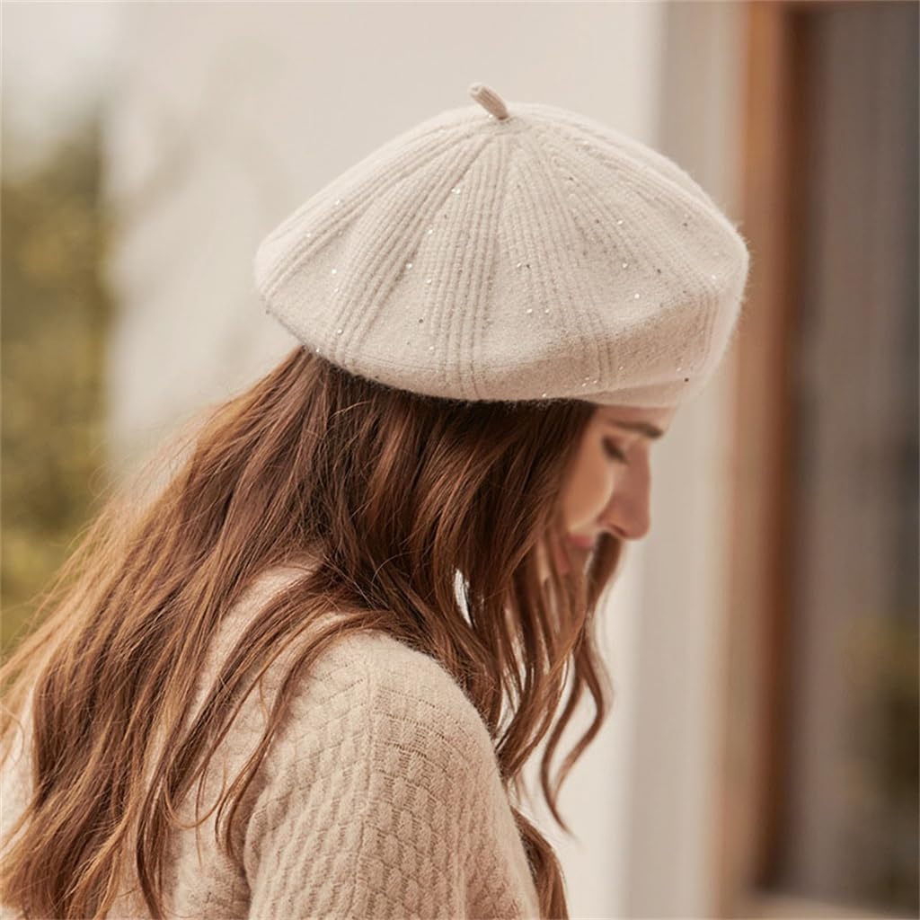 Beret Women's Autumn and Winter Wool Cap Padded Knitted Hat Wholesale Solid Color Ladies