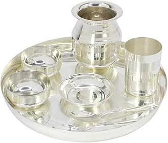 GoldGiftIdeas 12 Inch Silver Plated Dinner Set for Home, Dinnerware Set for Kitchen with Marwari Lota, Silver Dinner Thali Set, Buffet Dinner Set, Occasional Gift