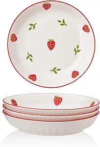 Porcelain Bowls Set Strawberry 8 Inch Pasta Bowls Set of 4, Salad Bowls 17 OZ