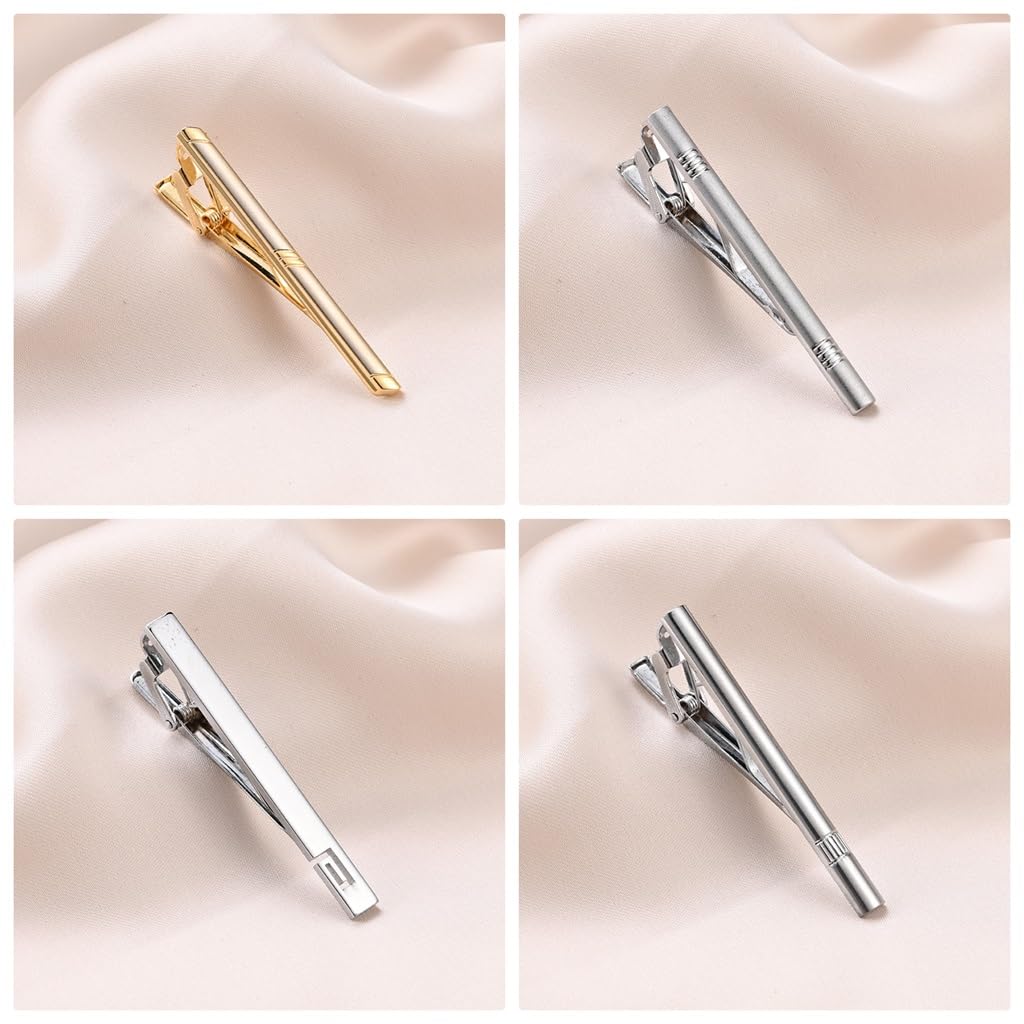 Ensemble de 8 Pinces à Cravate pour Homme avec boîte, Couleur Or, Accessoires, Boutons de Manchette, Pince à Cravate (D comme sur l'image)