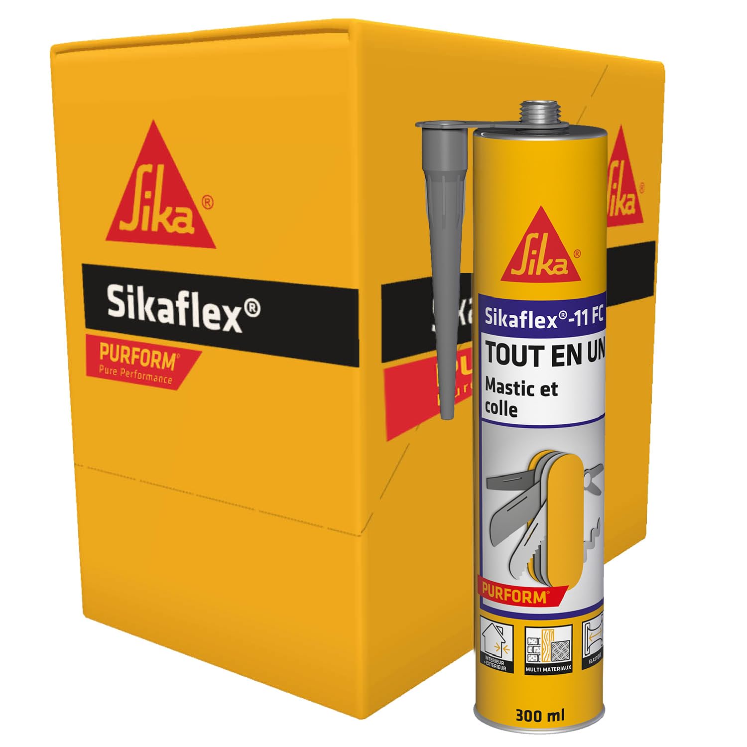 SIKA - Mastic colle multi-usage - Sikaflex 11 FC - Gris - Carton 12x300ml | Joint et colle - Tout en un - Multisupports - Int/Ext - Idéal travaux de bricolage - Durcit rapidement - Purform