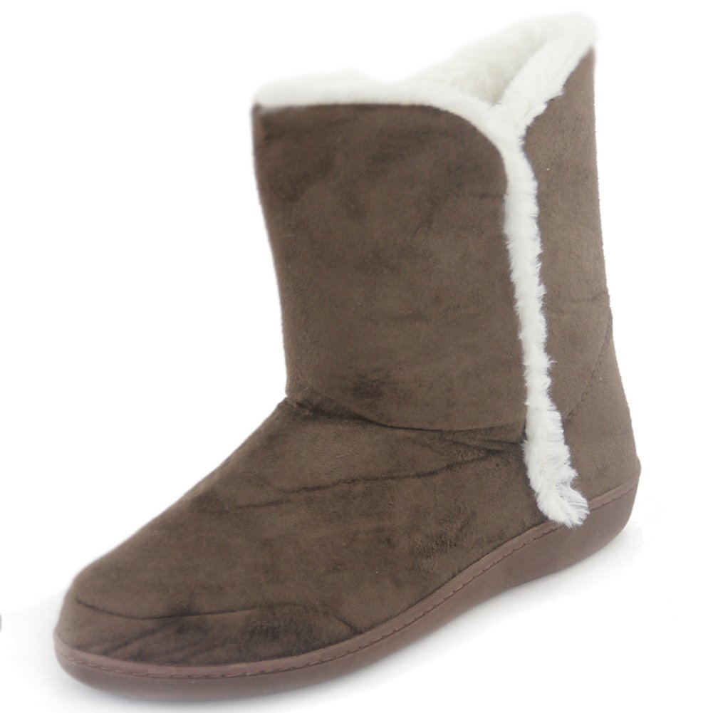 Gohom Women's Warm Fuzzy Suede Indoor House Bedroom Slipper Boots Home