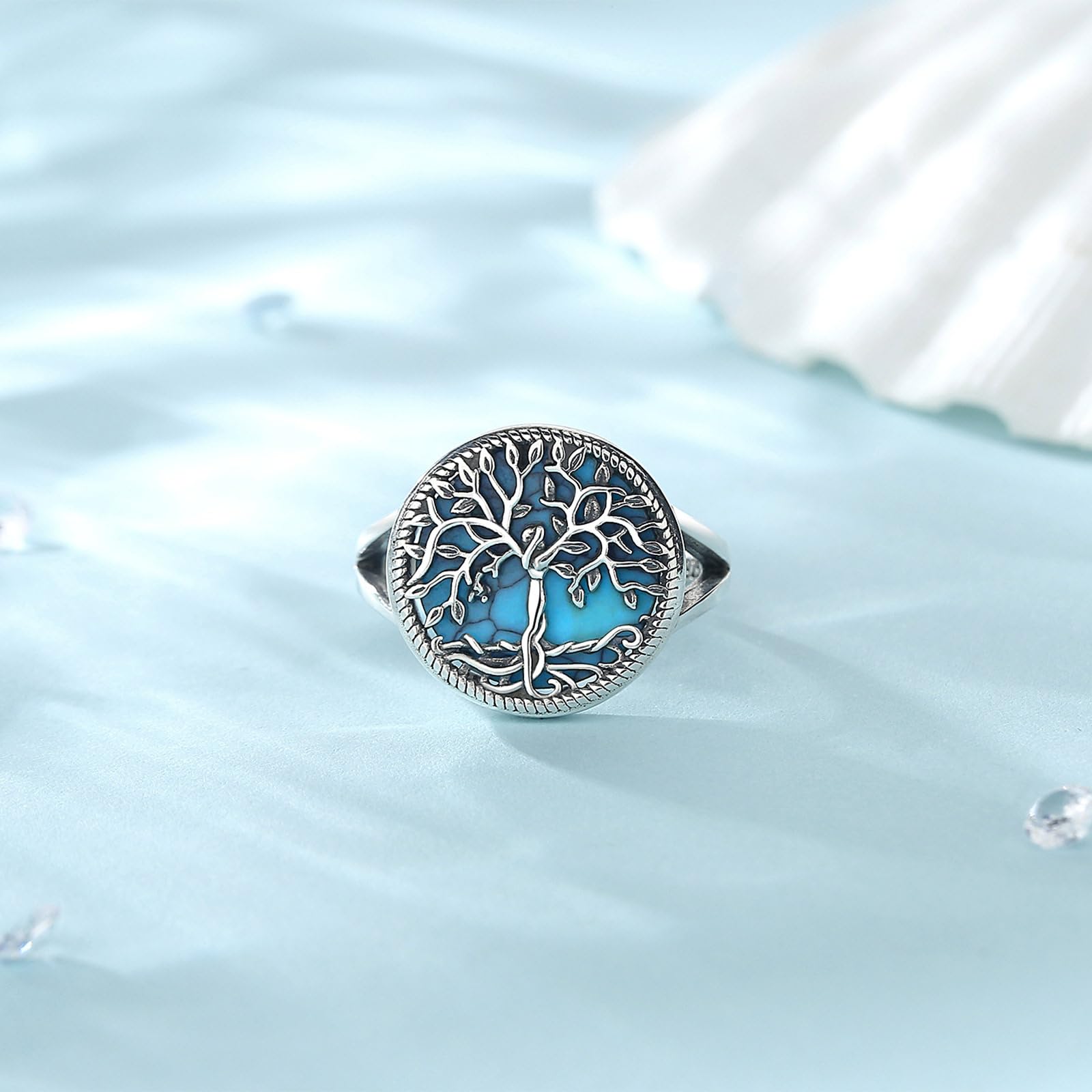 AEONSLOVE Anillos Arbol de la Vida Mujer Ajustables Plata de Ley 925, Anillo Abierto Serpiente/Nudo de Bruja/Hoja/Cuchara, Anillo Pulgar Vintage para Mujer Hombre