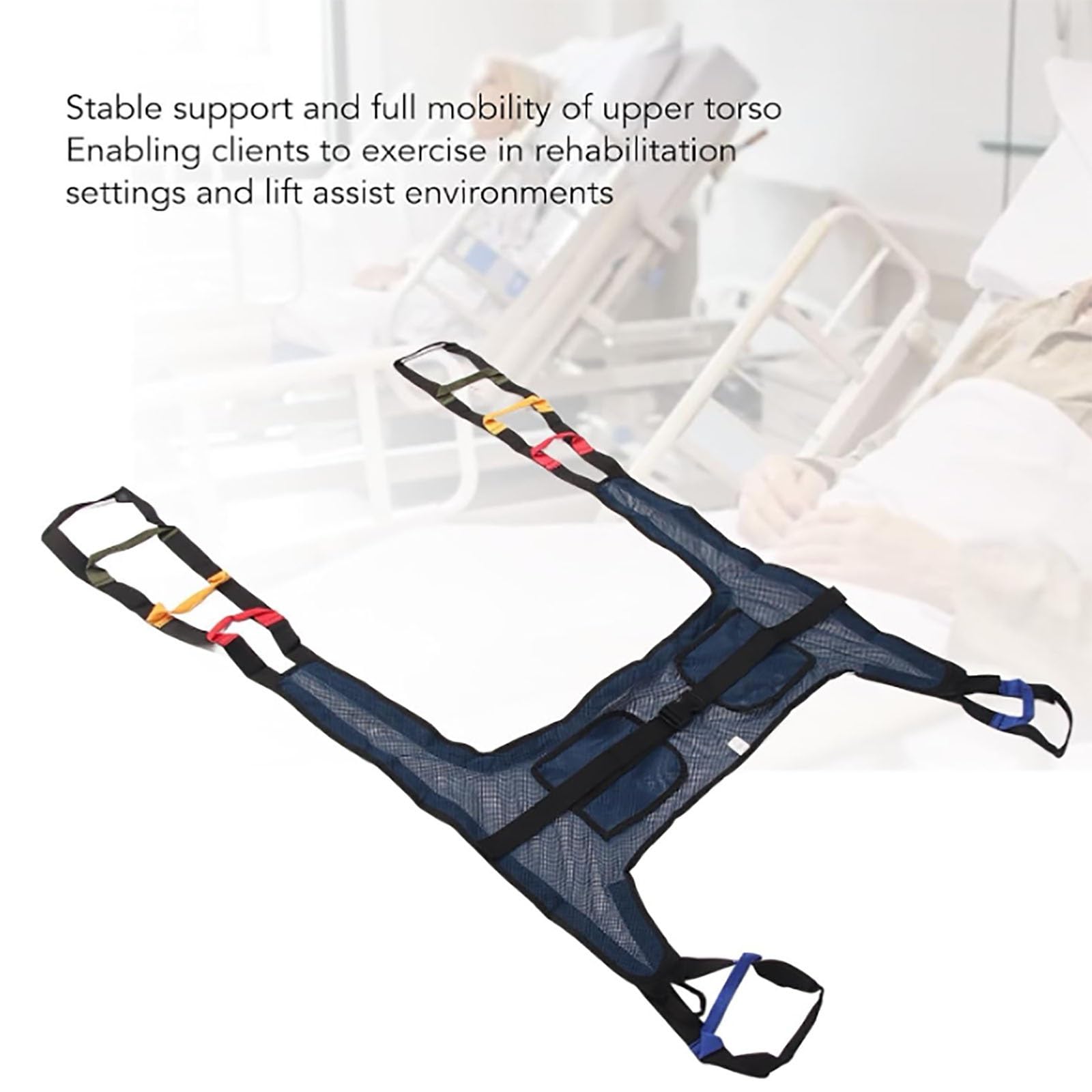 Eslinga para Inodoro, Grúa de Nylon Acolchada para traslado de Pacientes para Entrenamiento de bipedestación a pie Malla Azul Oscuro en Forma de H para enfermería bariátrica