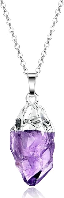 Natural Raw Amethyst Crystal Necklace | Real Healing Crystal Gemstone Necklace 30 Inches Long Chain
