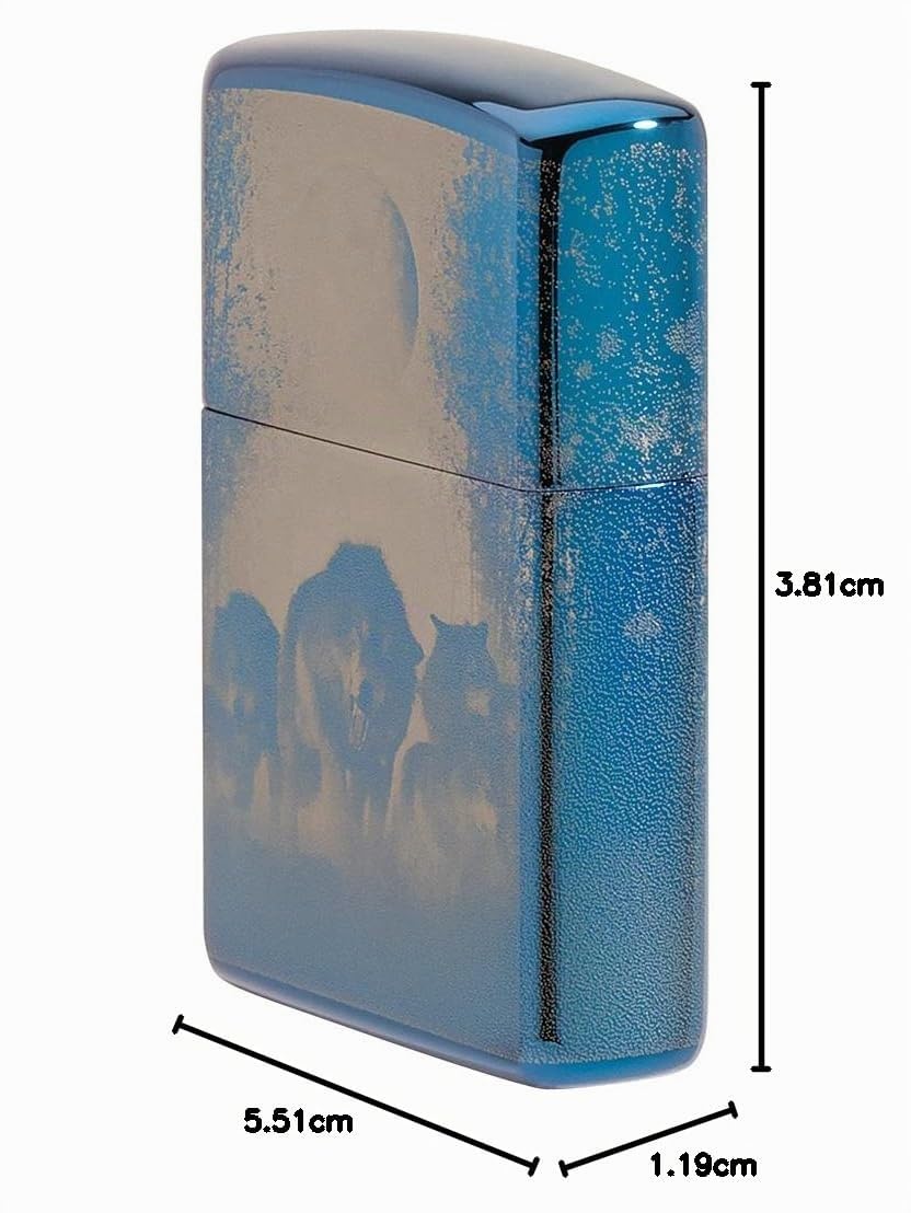 Zippo Encendedor a Prueba de Viento - Modelo Wolves - Acabado Azul Pulido con Color Image - Recargable - Reutilizable - Diseño a Prueba de Viento - Caja de Regalo Hecho en EEUU