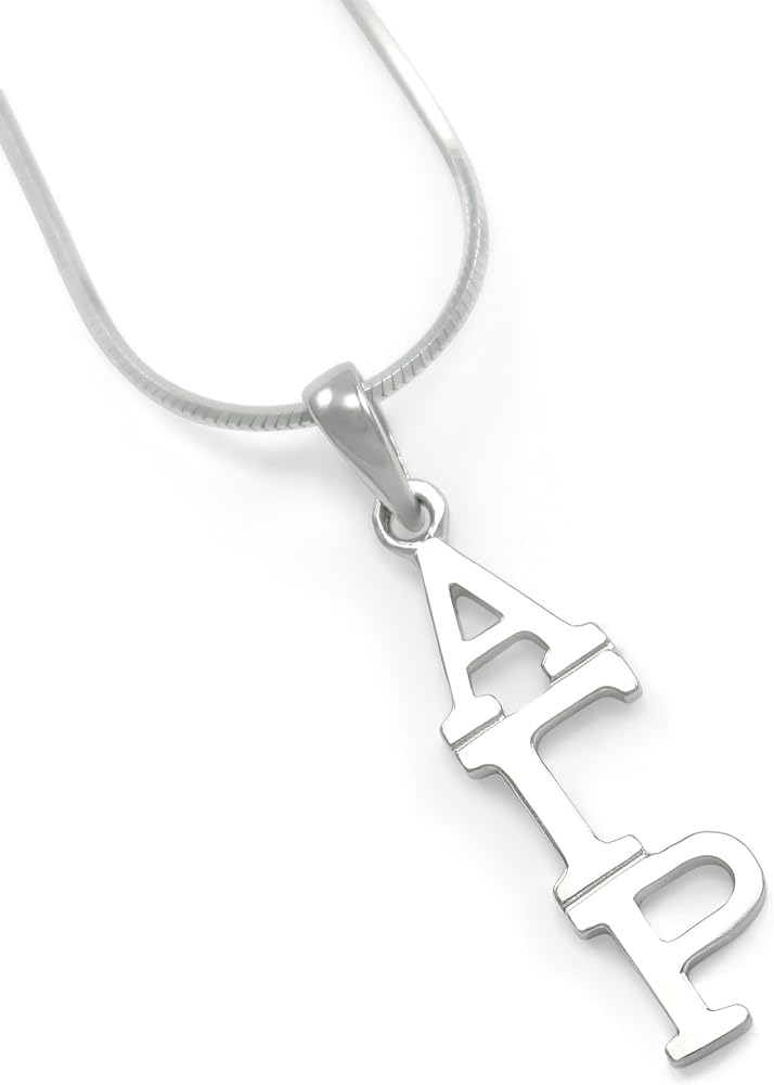 Alpha Gamma Delta Sterling Silver Lavaliere Pendant With CZs | 20” Snake Chain | Sorority Jewelry Gift