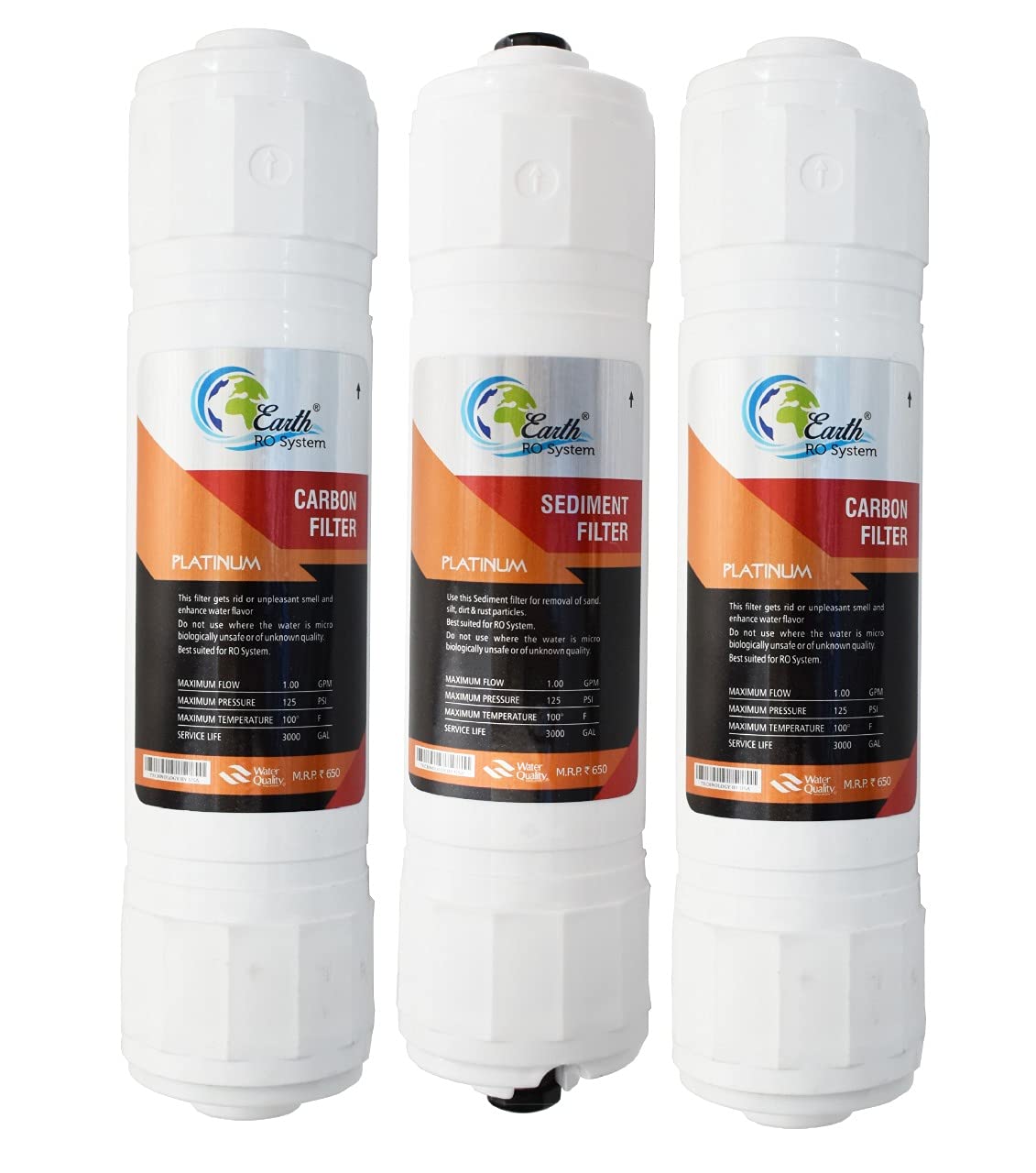 Pure Water Technology Inline Filter Set With 2 Activated Carbon Filter For RO Water Purifier & Sediment Filter For RO