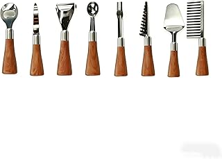 8PCS Stainless Steel Kitchen Gadget Set with Wood Grain Handles - Round Bottle Opener, Straight/Y Peelers, Fruit Scoop, Fruit Corer, Fruit Corer, Fruit Scaler, Cheese Spatula, Dough Cutter