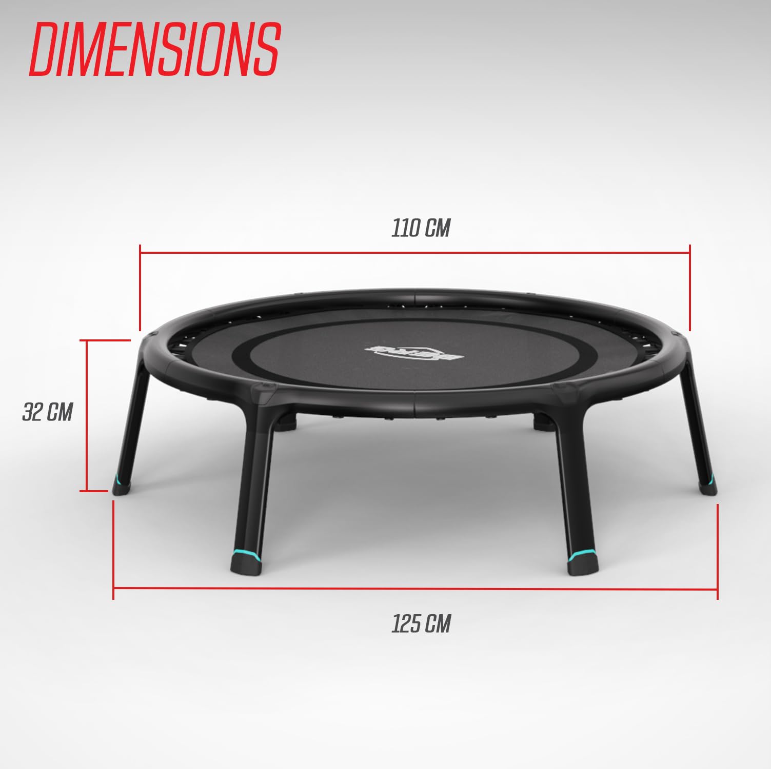 BERG Trampolino fitness 110 pieghevole per interni, trampolino per fitness, cardio e yoga, portata fino a 120 kg, telaio leggero in magnesio, diametro 110 cm, nero