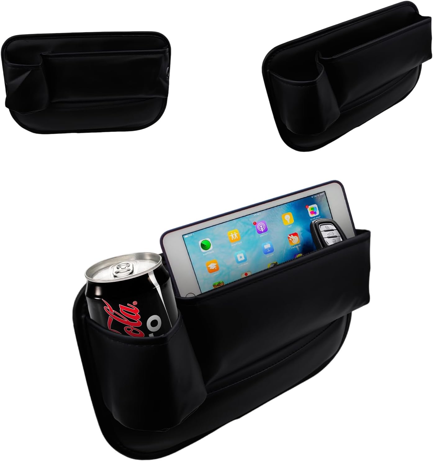 2 Pack Car Seat Gap Filler Organizer with Cup Holders,Premium Leather Storage for Phones, Keys, Wallets, and Drinks, Universal Fit for Front Seat