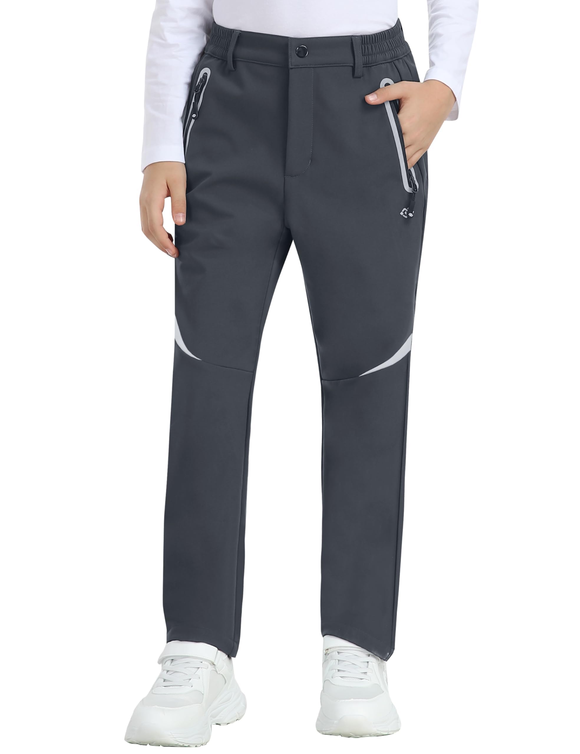 Pantaloni Trekking Bambino Softshell Neve Sci Ragazzo Invernali Escursionismo Grigio-C 110-122