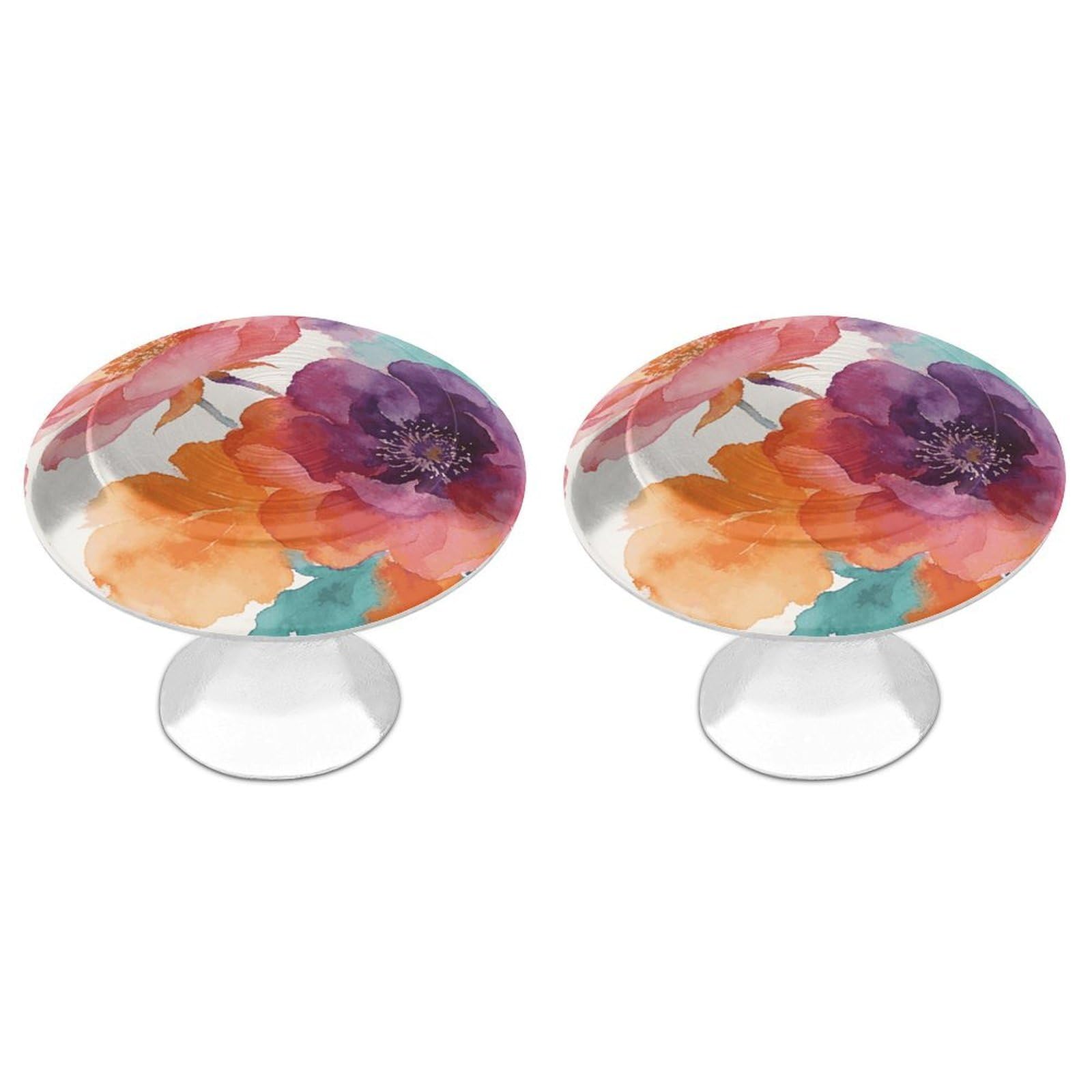 FekiLoot Clusters of Watercolor Flowers Cabinet Knob Kitchen Drawer Knob Stainless Steel Round Drawer Pulls Modern Cabinet Hardware Vintage Dresser Drawer for Kitchen Bathroom Closet Dresser Cabinets