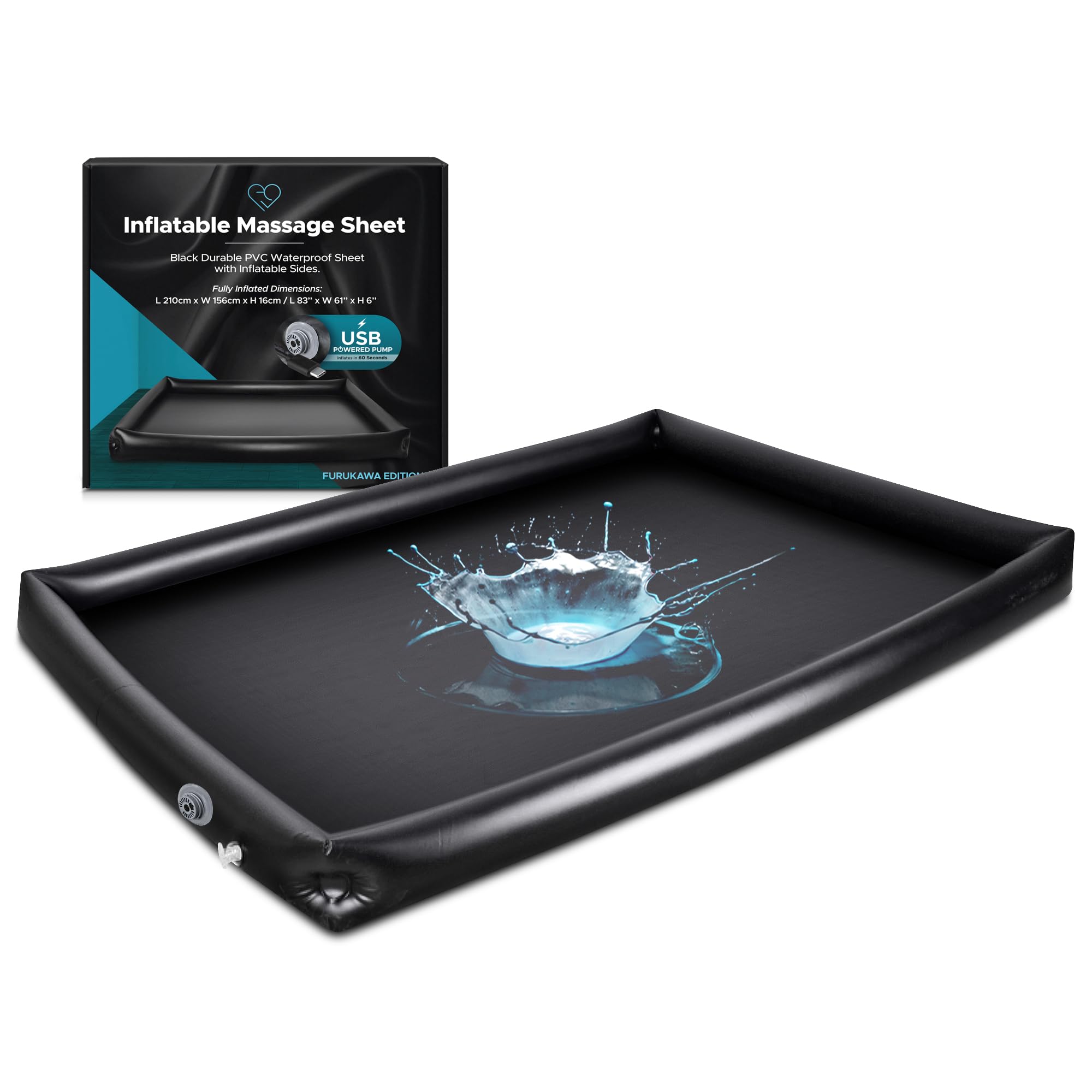 Lenzuolo gonfiabile per massaggi | Foglio impermeabile autogonfiante in PVC con lati | Durevole, facile da pulire | 200 x 150 x 15 cm