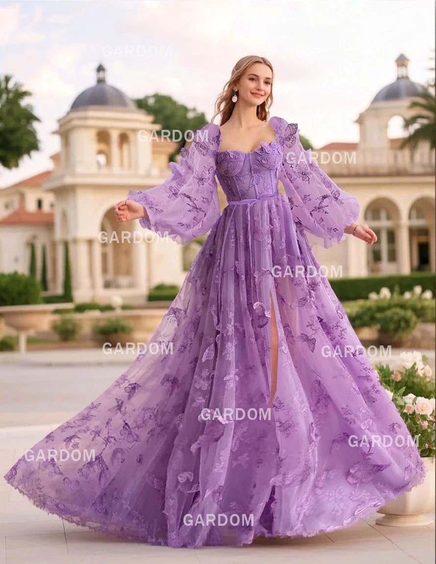 GARDOM Long Sleeve 3D Butterfly Prom Dresses for Women Formal Fairy Ball Gowns Corset Tulle Evening Gowns with Slit 2026 - Image 3