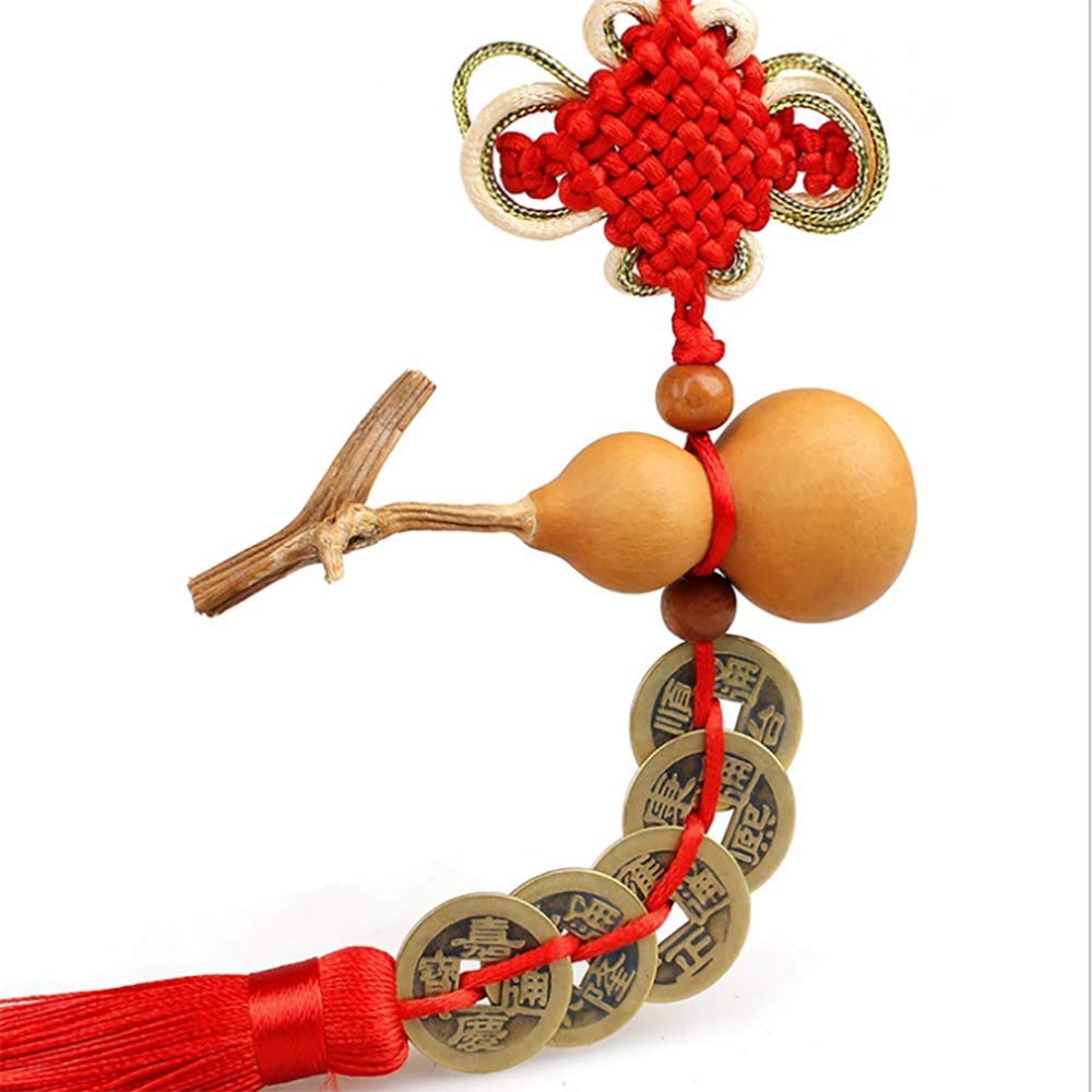 Messing kalebas sleutelhanger met Feng Shui munt - Lucky Charm Talisman hanger voor geluk en bescherming, Brons, Eén maat
