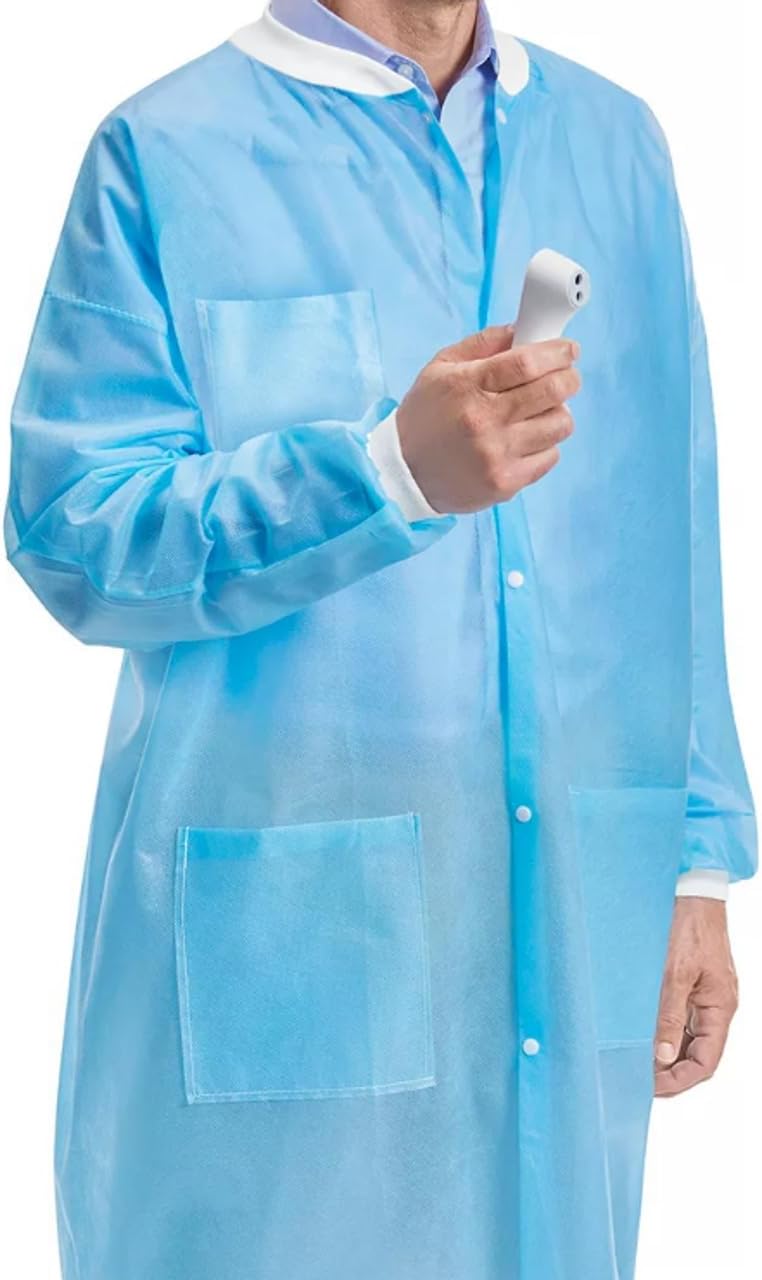 BioGuard™ Multi-Layer Disposable Lab Coats, Breathable SMS, Blue