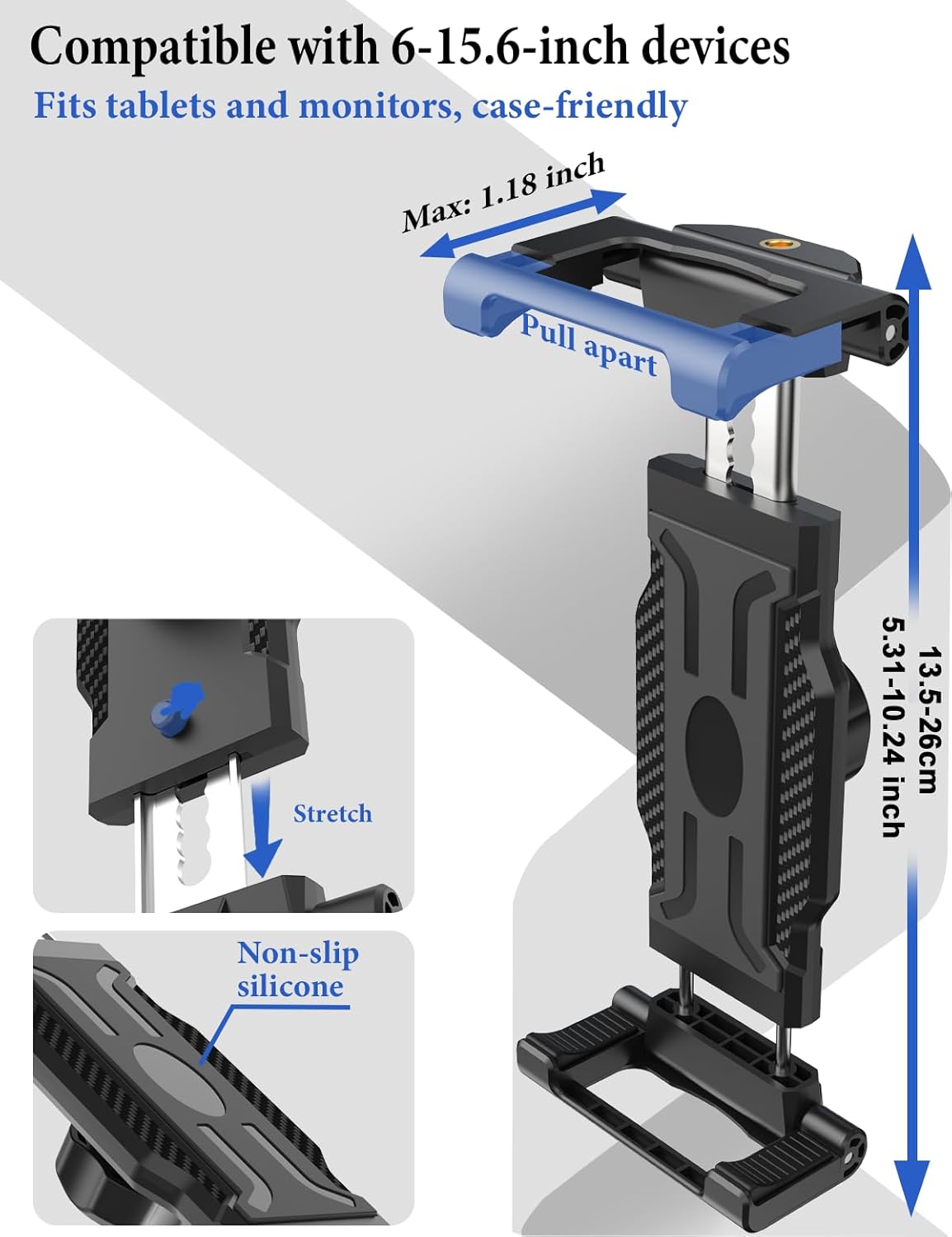 Tablet Yoke Mount for Aircraft [Ultra-Deep Clamp] Professional Flying Essentials Airplane Tablet Clamp Mount, 360° Adjustable Heavy-Duty Metal Mount, Fits 6–15.6" Tablets & Smartphones