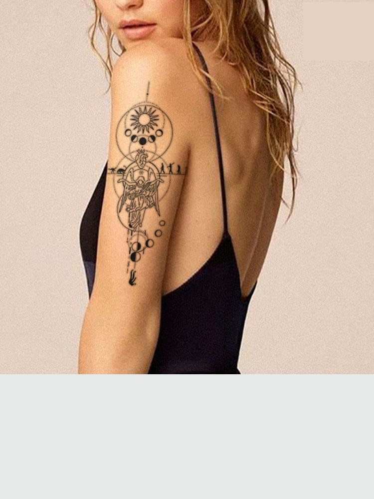 Tattwo.me Tatuaje Temporal De 4 Símbolos Religiosos – Dura 2 Semanas – Resistente Al Agua – Tinta Vegetal Con Certificación UE – Fácil De Aplicar Y Quitar