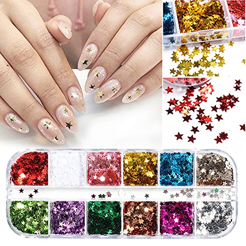 Stars Nail Art Glitter Sequins, 3D Stars Nail Glitter Flakes Design, Holographic Laser Star Acrylic Nails Supplies For Women Girls Manicure Sparkle Decorations, Diy Body Makeup Set(2 Boxes) #TOP2