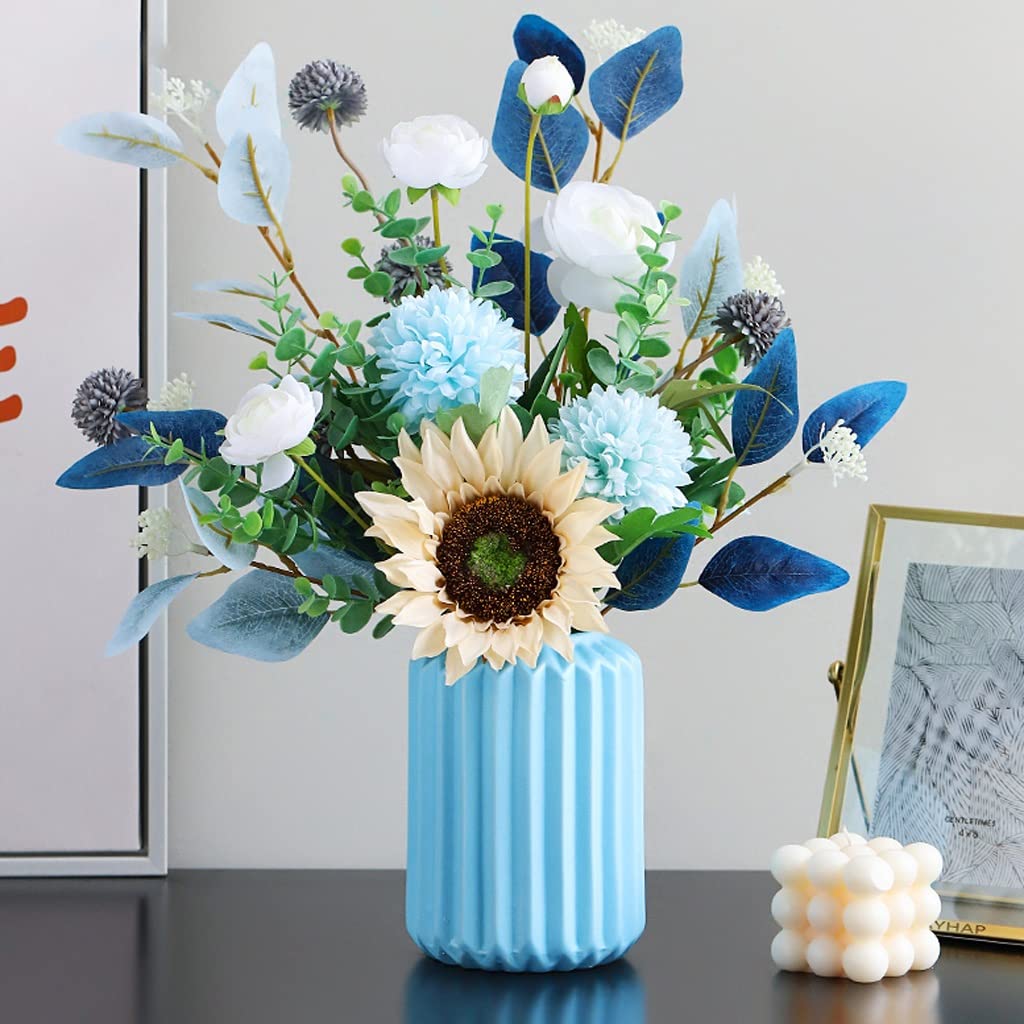 Sztuczne Kwiaty Sztuczne kwiaty z wazą, fałszywe jedwabne w wazonie fałszywych kwiatów bukiety dekoracji do domu biuro stołowe Sztuczna Dekoracja(C,Without Vase)