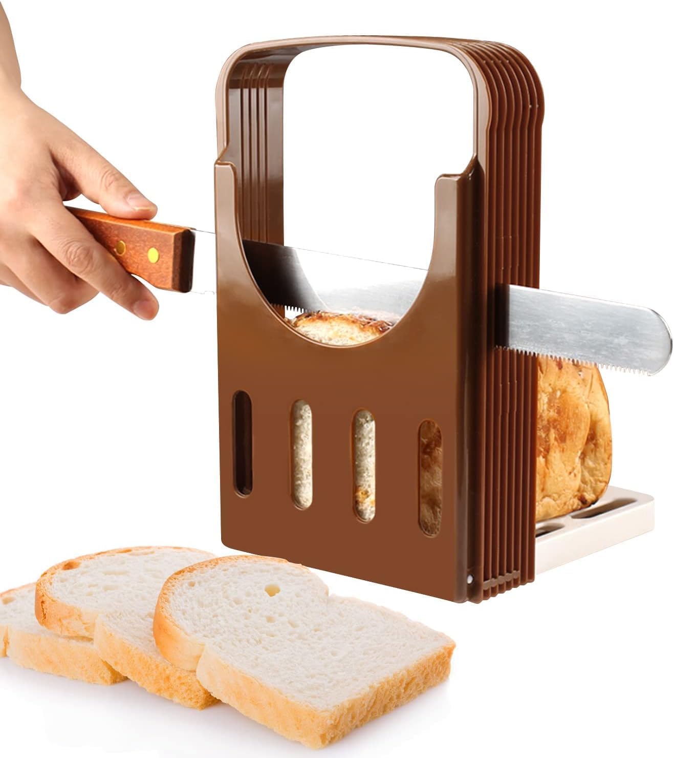 Hasanat Essentials Bread Slicer – Foldable Sandwich & Toast Cutting Guide with 4 Adjustable Thickness Settings for Homemade Bread & Kitchen Use