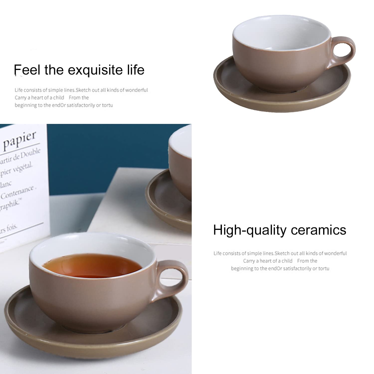 Ceramiczny zestaw filiżanek do kawy i spodków - 170 ml do cappuccino, herbaty, kawy, latte, espresso