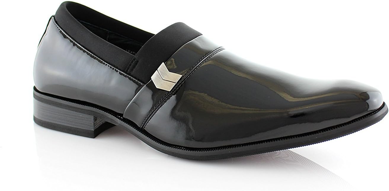 Delli Aldo Men's Dress Shoes Slip on Tuxedo Loafers Patent Black