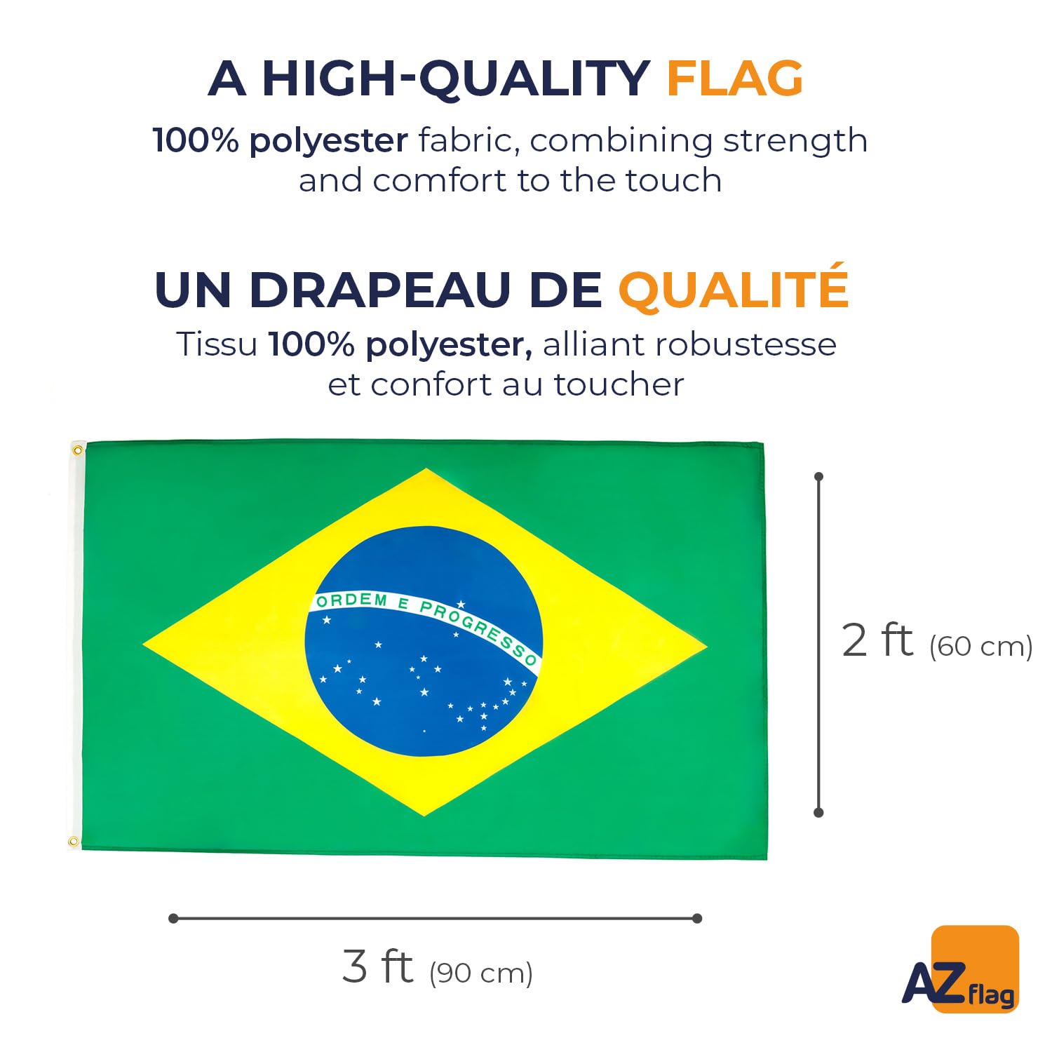 Grand Drapeau Brésil 110 X 175 Cm - Soie Et Synthétique - Occasion