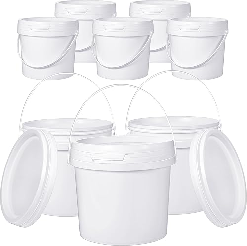 Miniatura 7 de 8 cubos de plástico con asa y tapa, contenedor duradero y resistente, seguro para alimentos, para almacenamiento multiusos, pintura, proyectos de