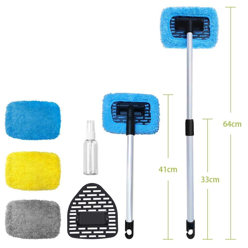 Manelord Pulitore per parabrezza, set per auto con manico telescopico, detergente per parabrezza e pulizia Raffstore