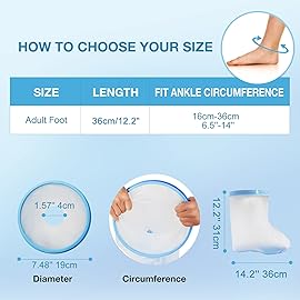 Waterproof Foot Cast Covers for Shower Adult, Shower Boot Foot Protector with Non-Slip Bottom, Adult Cast Protector for Shower Ankle Foot After Surgery