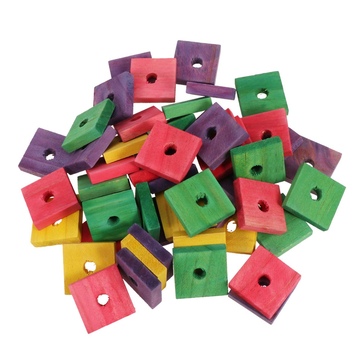 POPETPOP 50 Pieces Wooden Blocks Chewing Toy Bite Toy Bird for Bird Parrot DIYPlaying Toy Cage Accessory (Mixed Color)