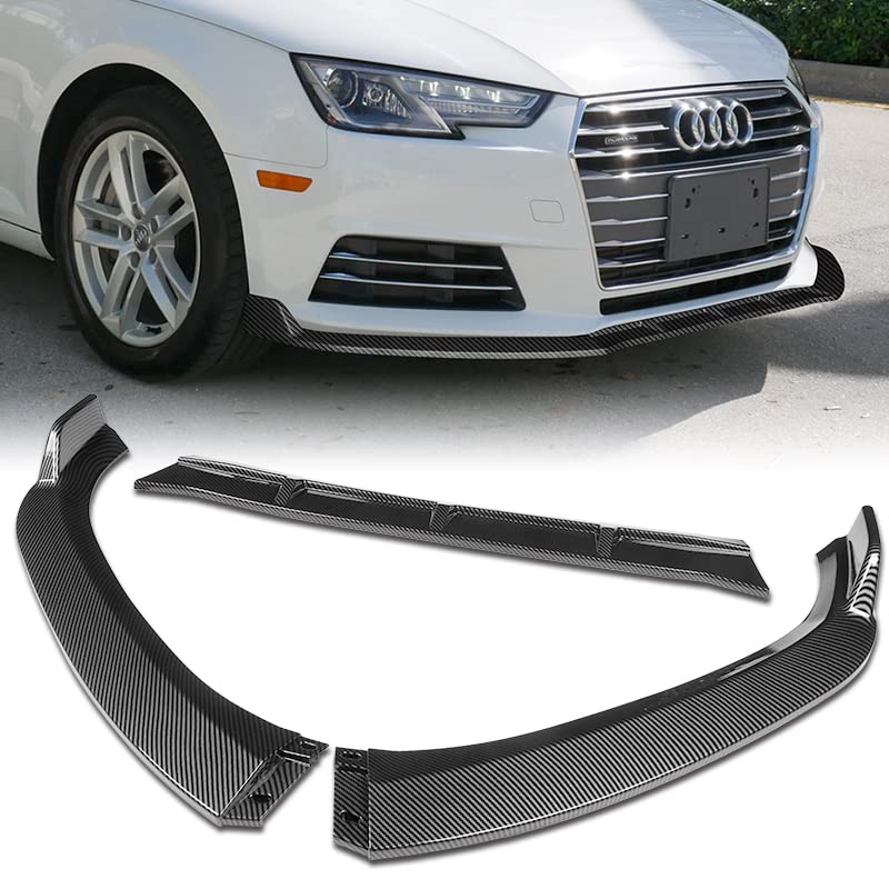 3PCS Front Bumper Lip Kit fit for Compatible with 2017 - 2018 Audi A4 B9, STP-Style Splitter Trim Protection Spoiler, Air-Dam-Chin-Diffuser (Carbon Look)