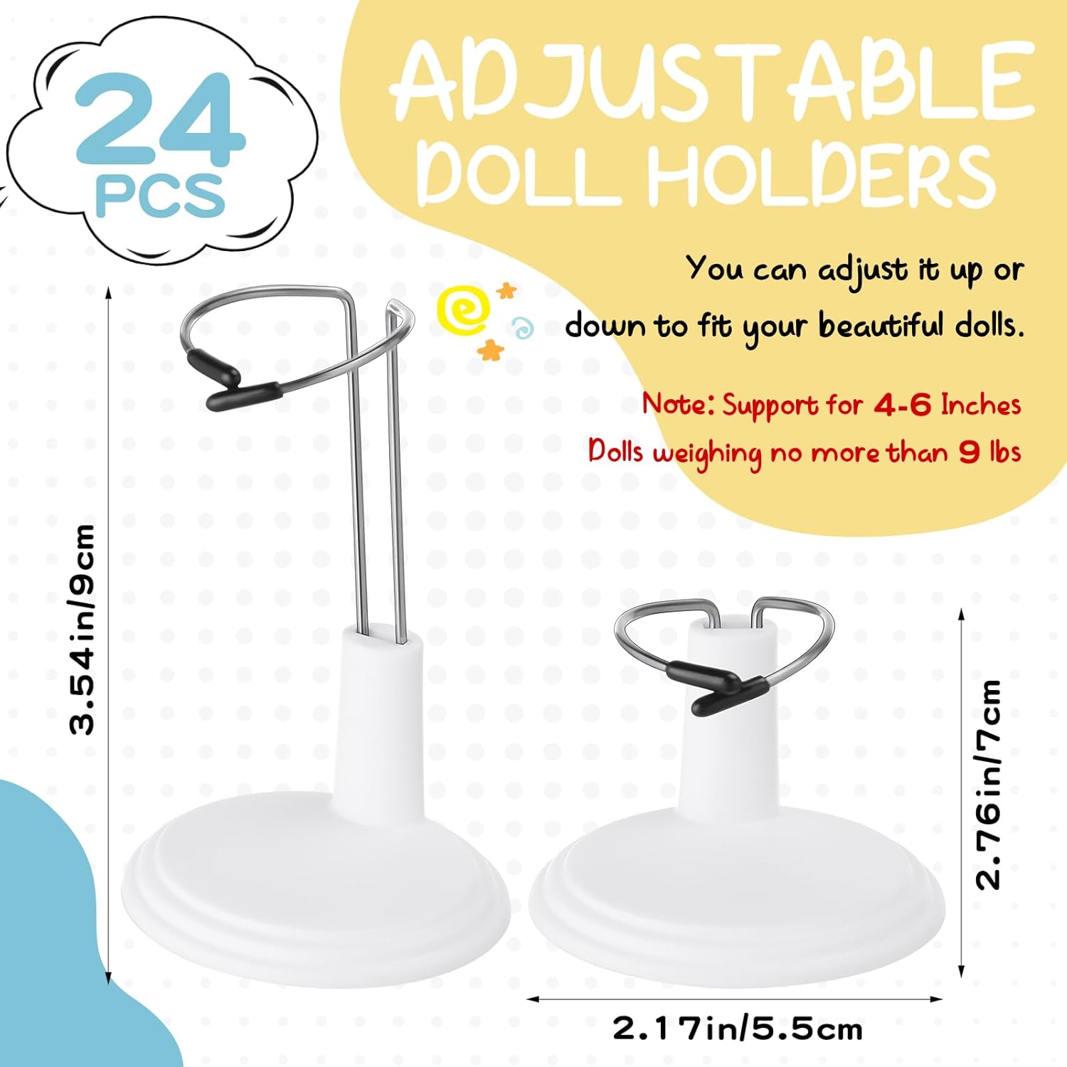 24 Pcs Doll Stand Adjustable Action Figure Display Holder Support for 4-6 Inches Dolls, Creative Storage Stand for Home Shop Birthday Party Favor for Male Female(White)